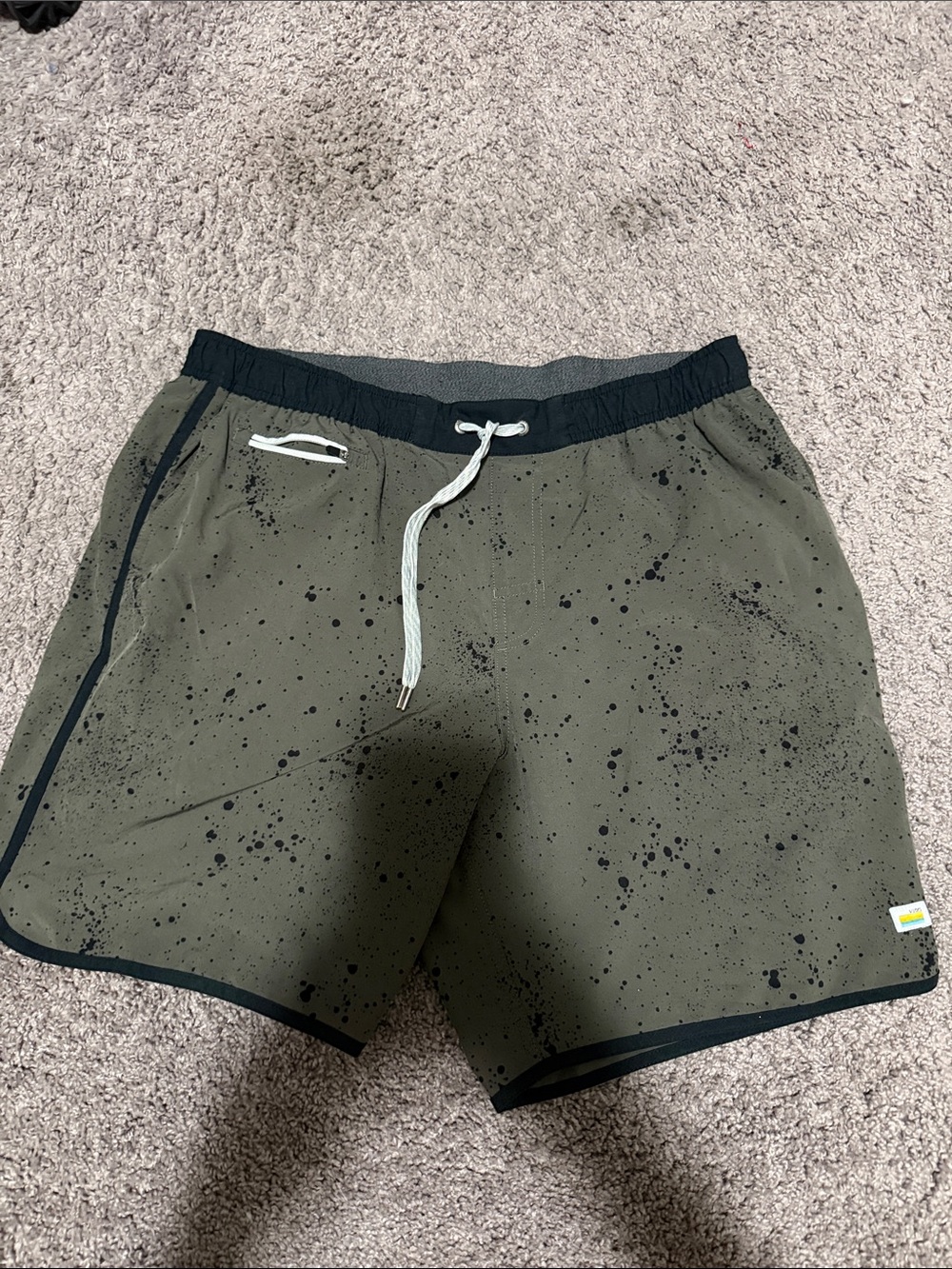 Vuori Men's Banks Shorts Olive Green with Black Splatter
